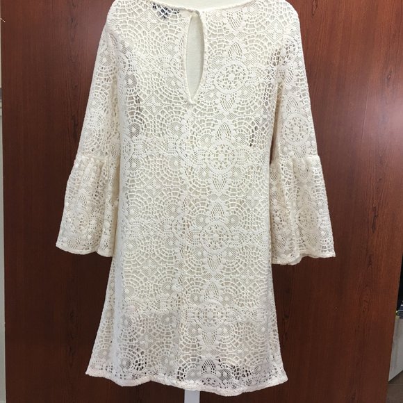 American Eagle Outfitters S Boho Dress Bell Sleeve Romantic Crochet Lace Creme - Picture 7 of 10